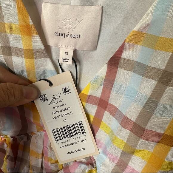 Cinq A Sept gingham plaid tiered midi ruffle dress size 10 spring vacation astor - Picture 5 of 6